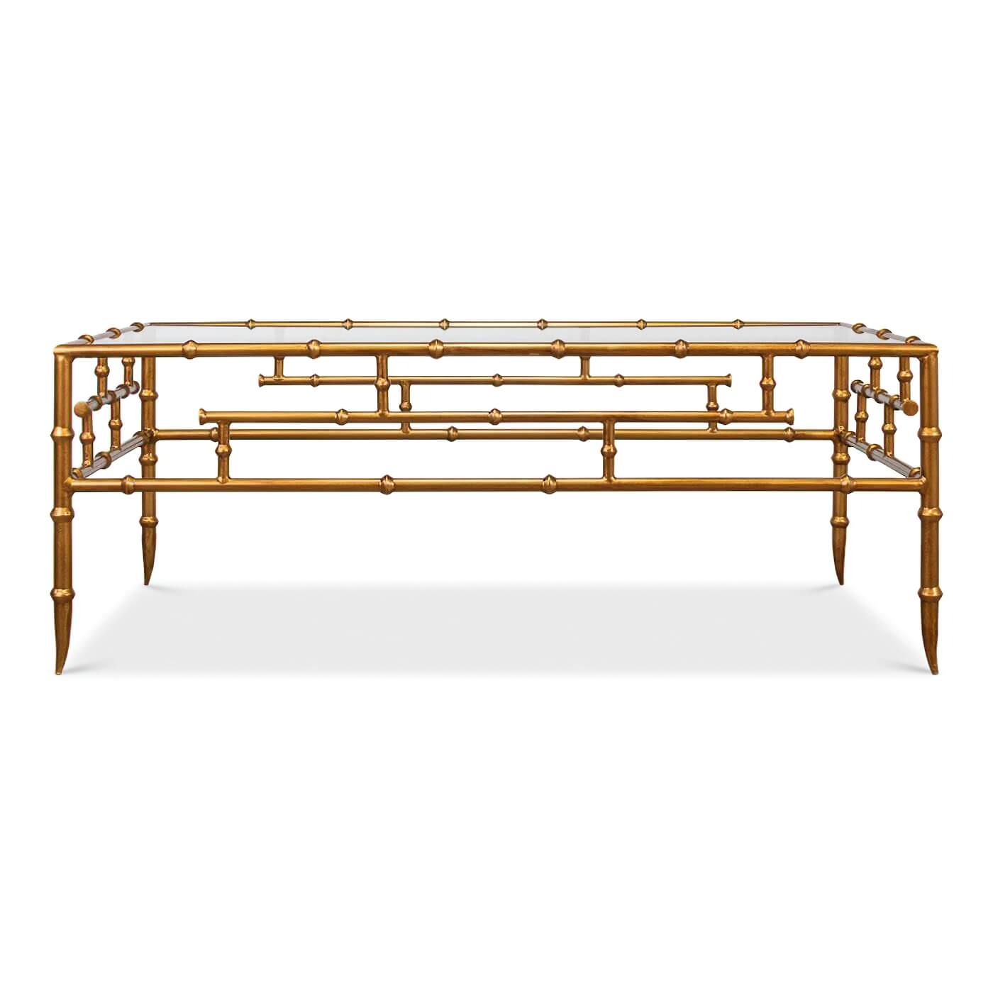 Rear view of gilt bamboo glass coffee table.