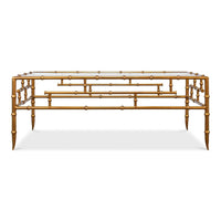 Rear view of gilt bamboo glass coffee table.