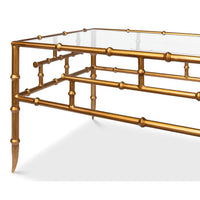 Close-up detail of bamboo-style coffee table frame.