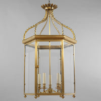Gold regency hall lantern, side angle.