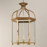 Medium Regency hall lantern, gold and glass in frame.