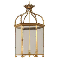 Gold Regency hall lantern with crown design top view.