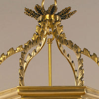 Detailed top of Regency Hall Lantern, ornate leaf design.