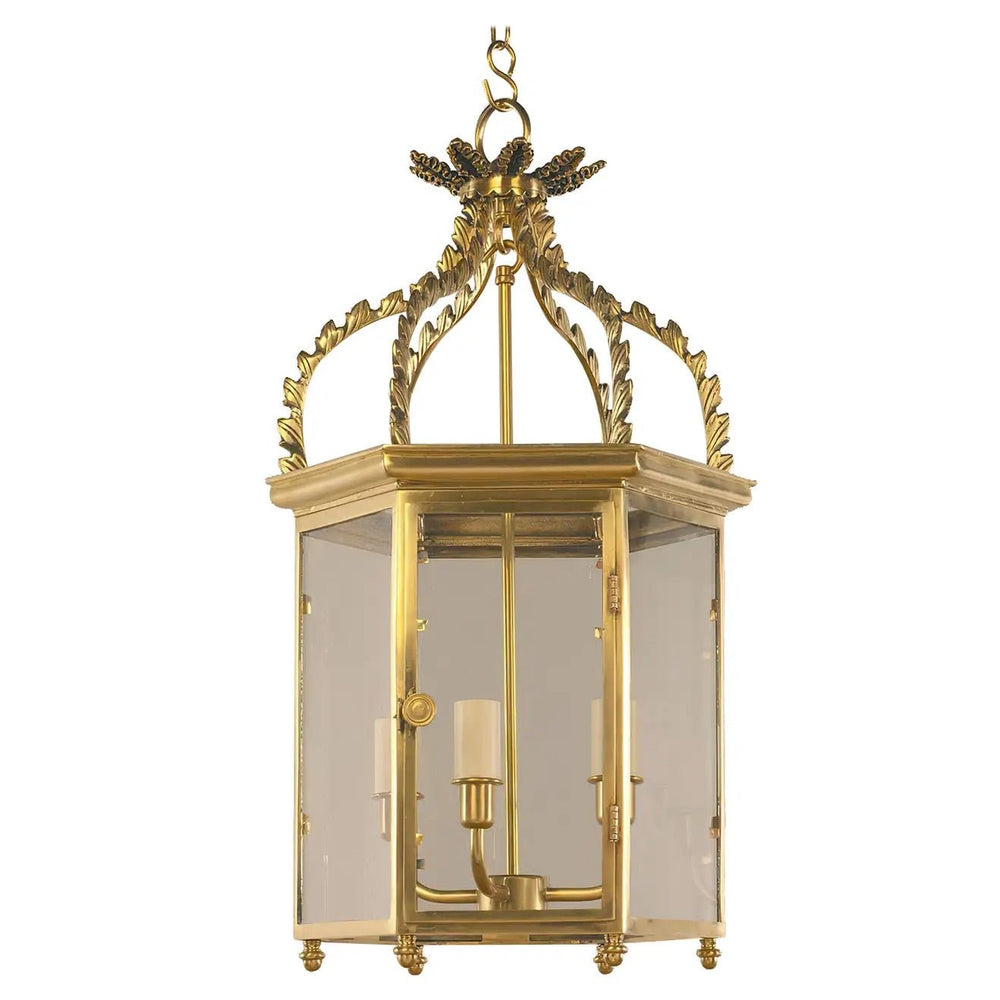 Brass Regency Hall Lantern, side view, intricate detailing.
