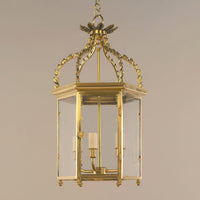 Elegant Regency Hall Lantern, front perspective, decorative top.