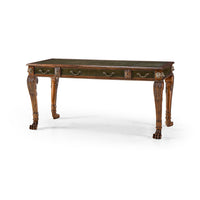 Regency leather top desk, full view, closed drawers.