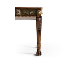 Side view of Regency desk, focus on one leg.