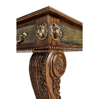 Close-up of Regency desk's decorative corner details.