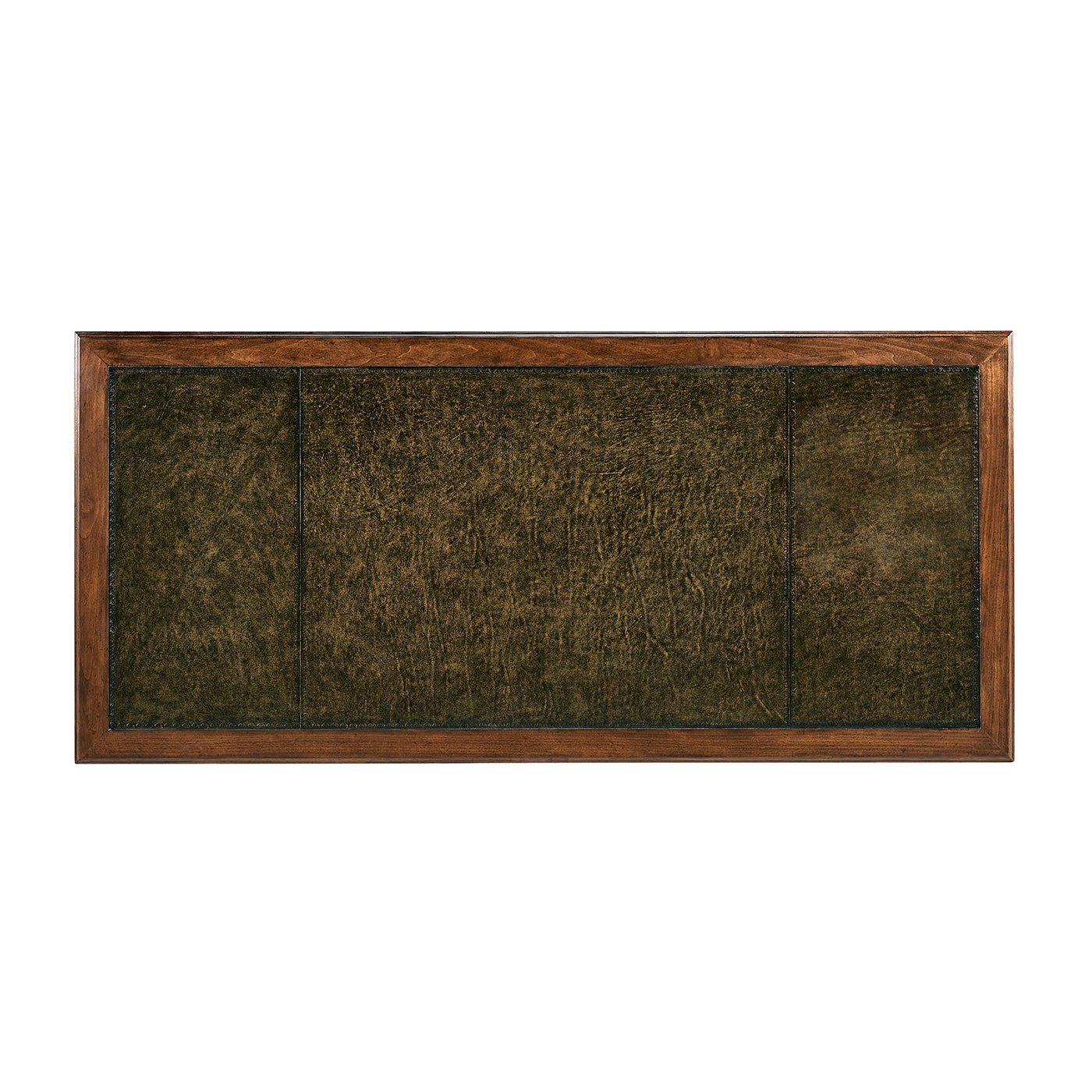 Top view of green leather surface on Regency desk.
