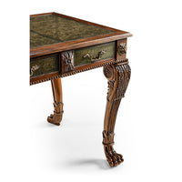 Regency desk corner, side view, intricate leg design.