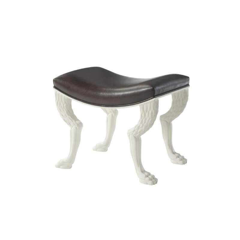 Stool with dark seat and white paw legs.