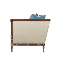 Side profile of Regency Long Sofa, detailed wood frame.