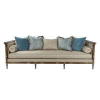 Front view of Regency Long Sofa, decorative pillows included.