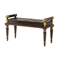 Regency mahogany and gilt hall bench, angled front view.