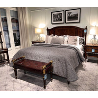 Regency mahogany bench placed at foot of bed in bedroom.