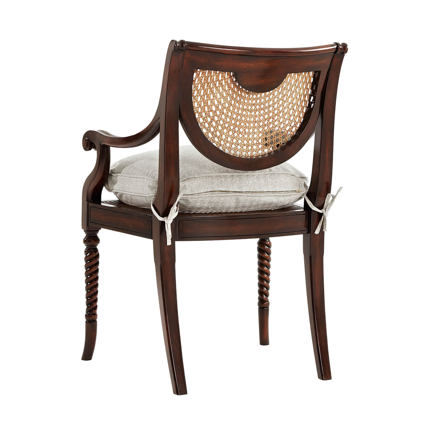 Regency mahogany armchair back view featuring woven design.