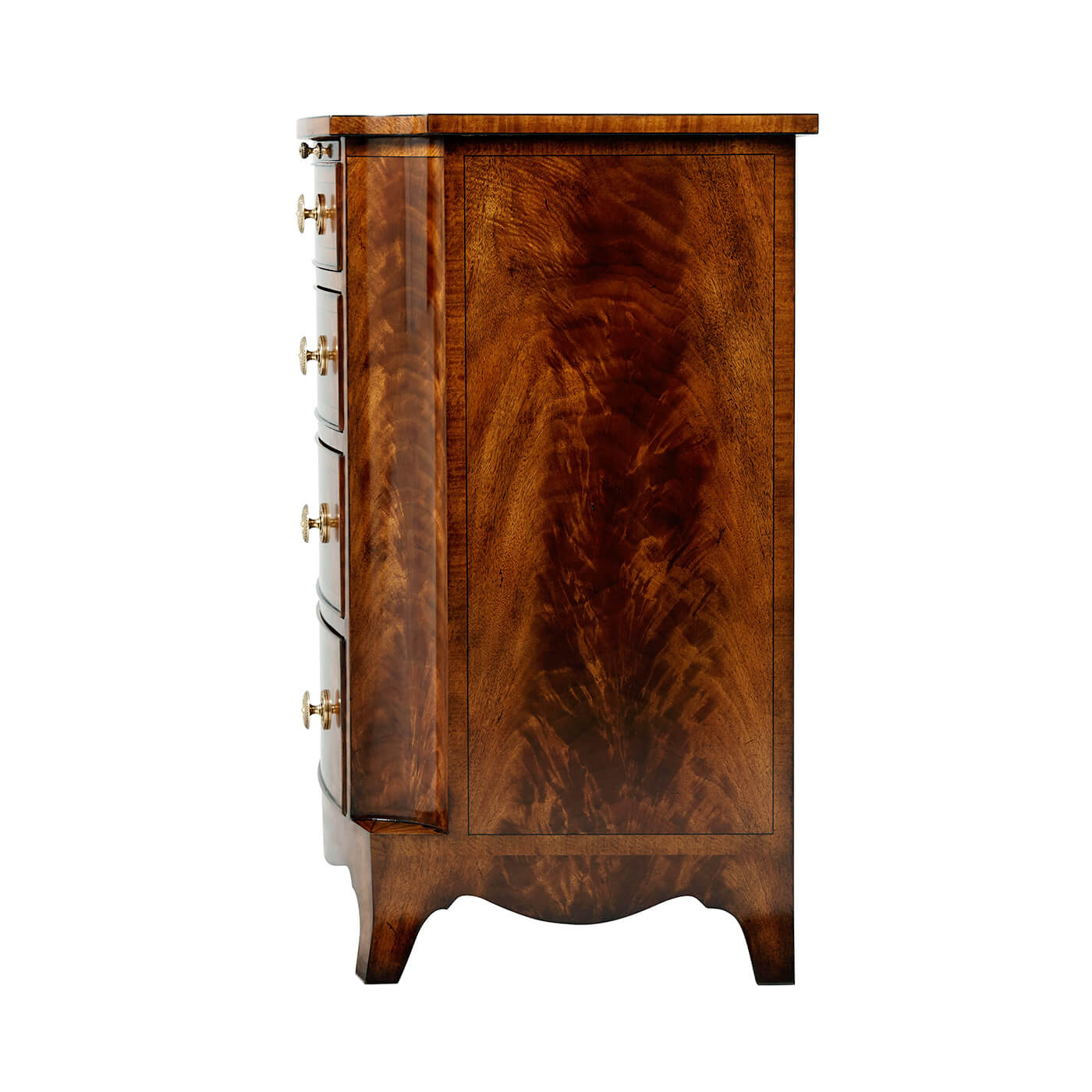 Side view showcasing wood grain on Regency chest.