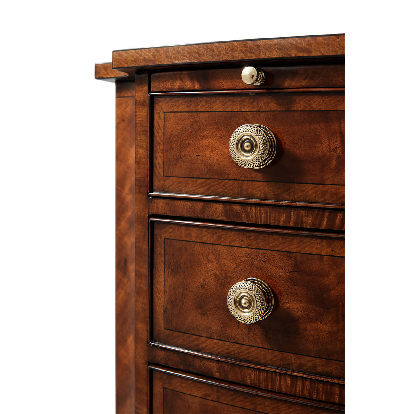 Upper part of Regency chest highlighting drawer details.