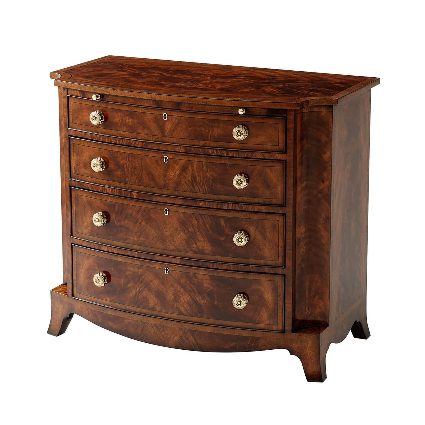 Regency mahogany chest front view with closed drawers.