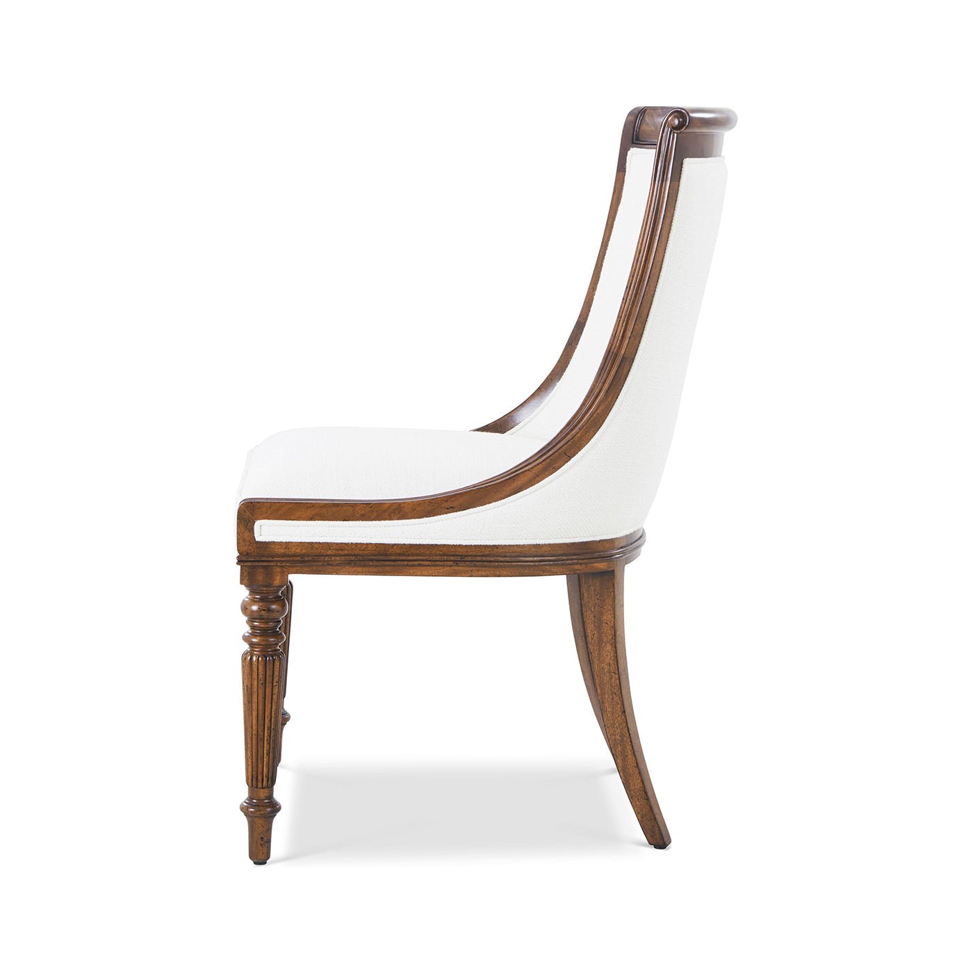 Side view of Regency mahogany dining chair.