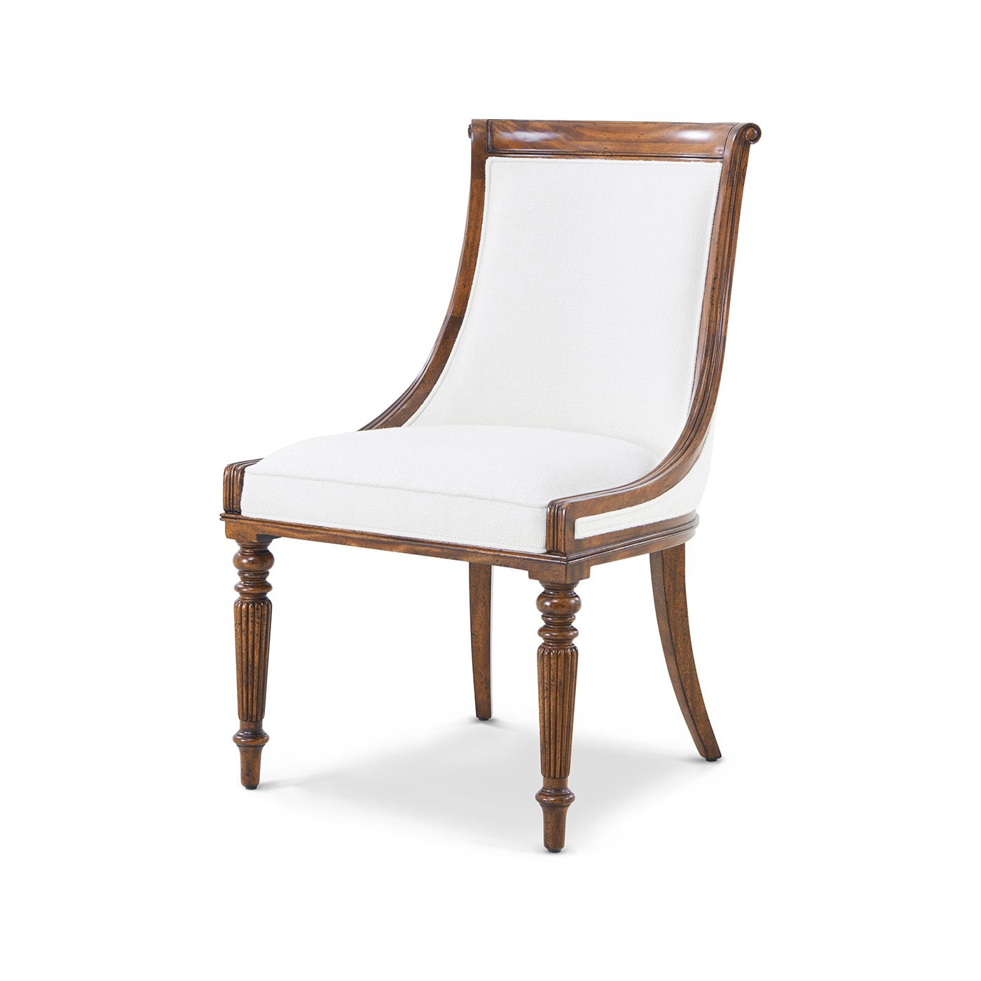 Elegant Regency mahogany dining chair three-quarter view.