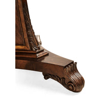 Dining table pedestal base, carved mahogany detail.