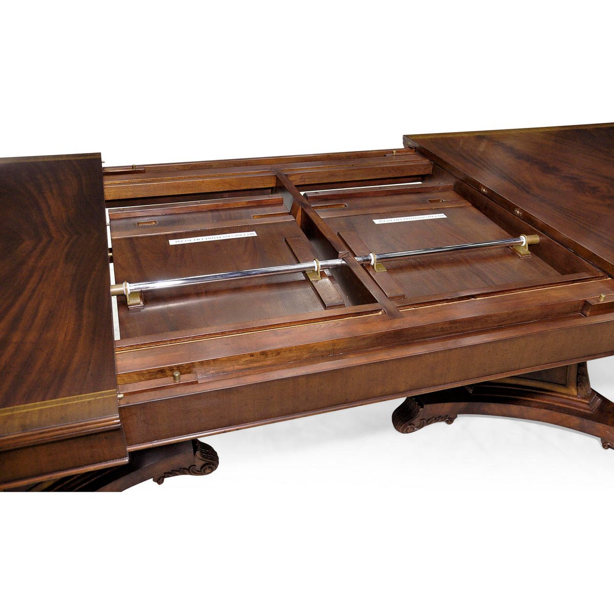 Internal view of dining table extension mechanism, mahogany wood.