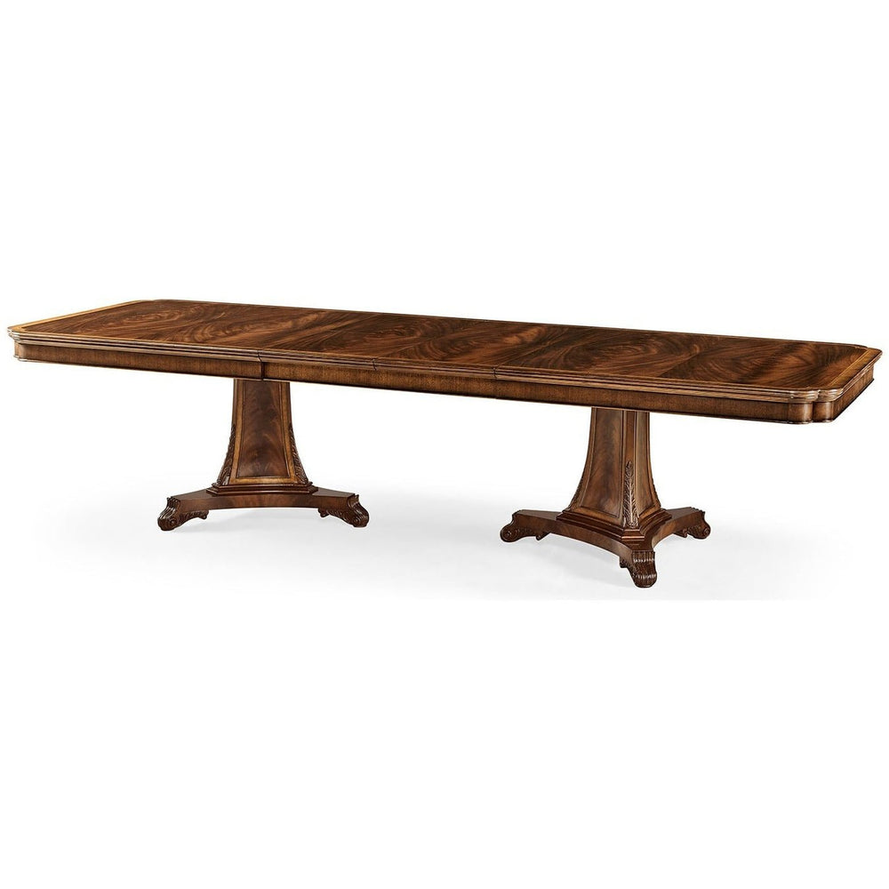 Mahogany dining table, double pedestal, extended view.