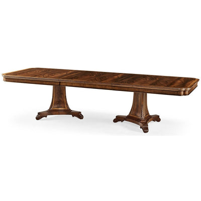 Mahogany dining table, double pedestal, extended view.