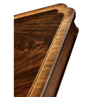 Close-up of dining table corner detail, mahogany wood.