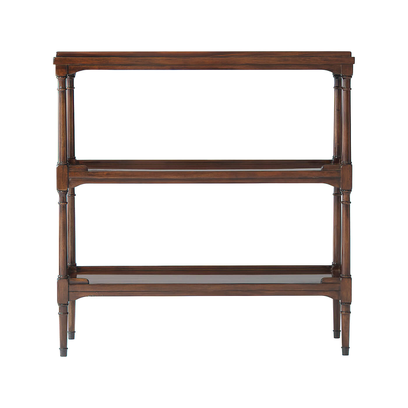 Regency mahogany etagere, front view, three shelves visible.