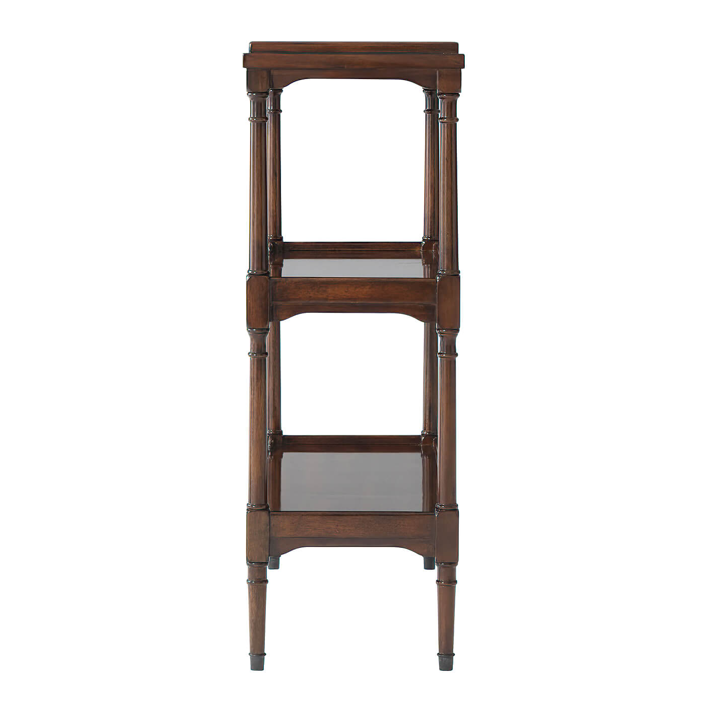 Regency mahogany etagere, side view, elegant structure.