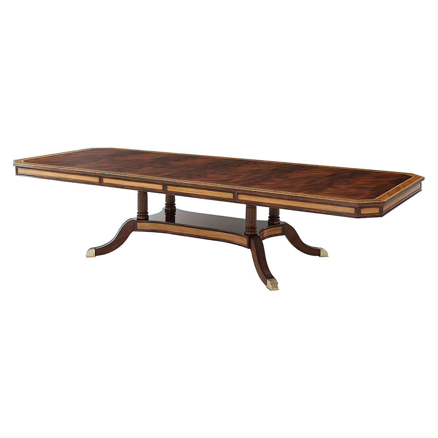 Extended view of Regency mahogany extension dining table.