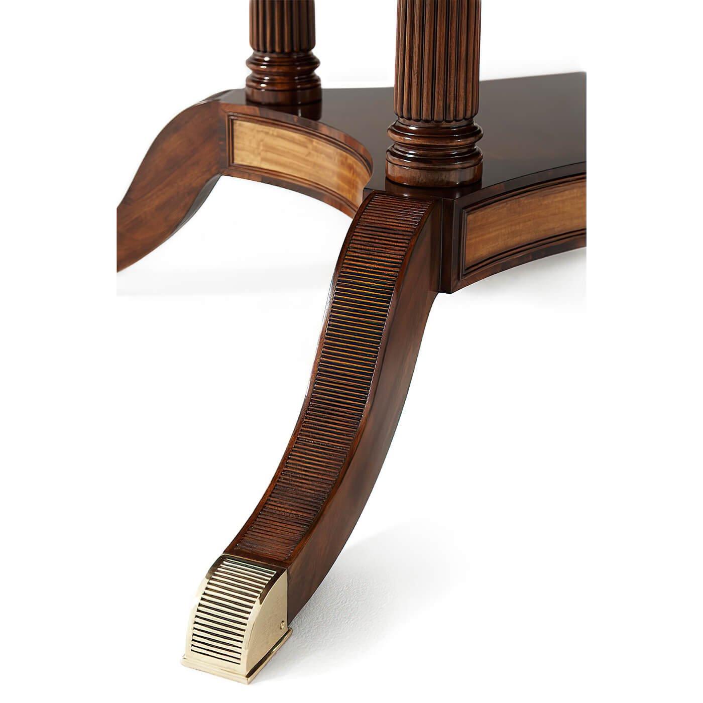 Close-up of leg and foot detail on dining table.