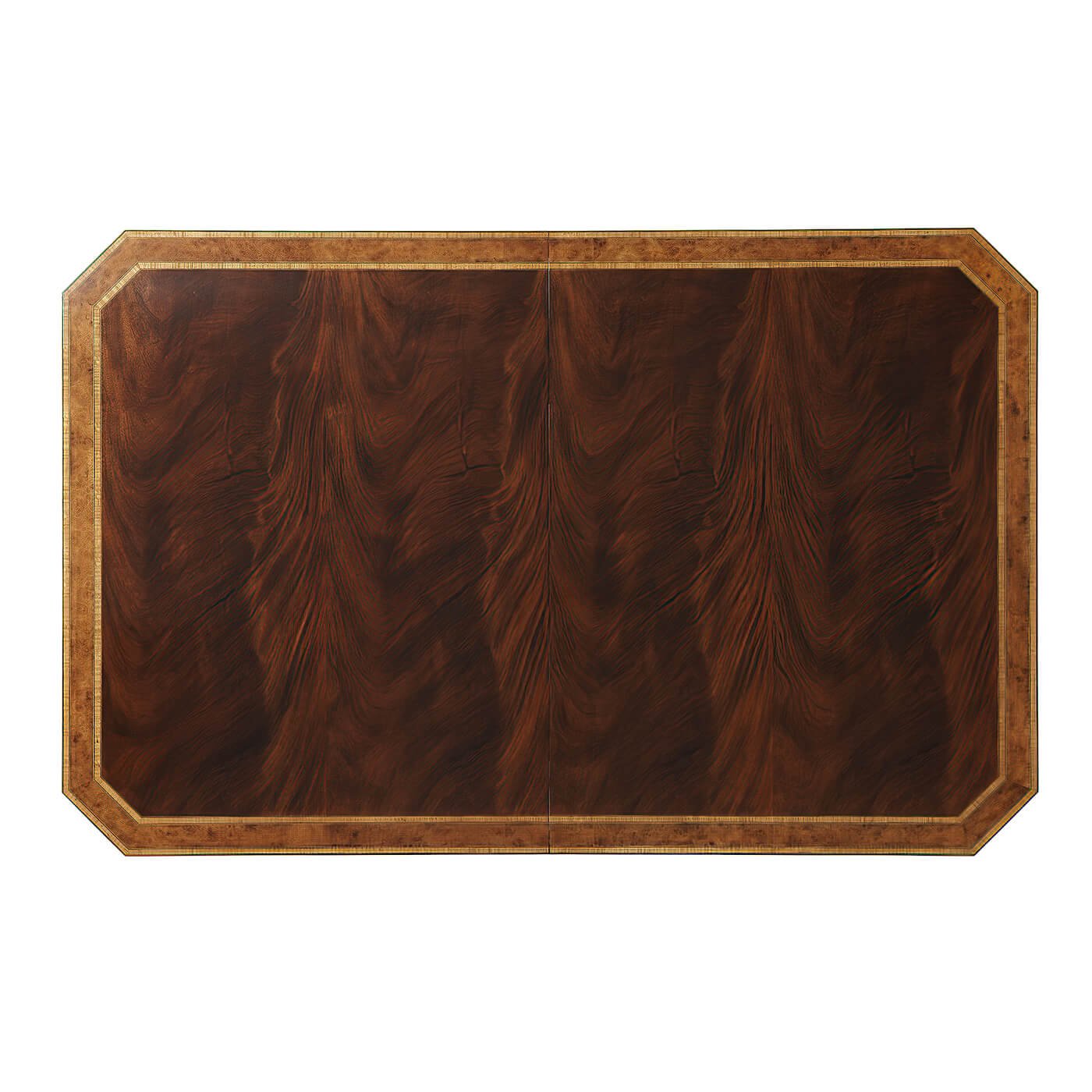 Top view of Regency mahogany extension dining table surface.