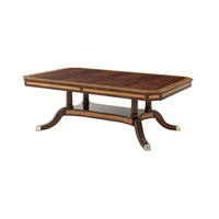 Non-extended view of mahogany extension dining table.