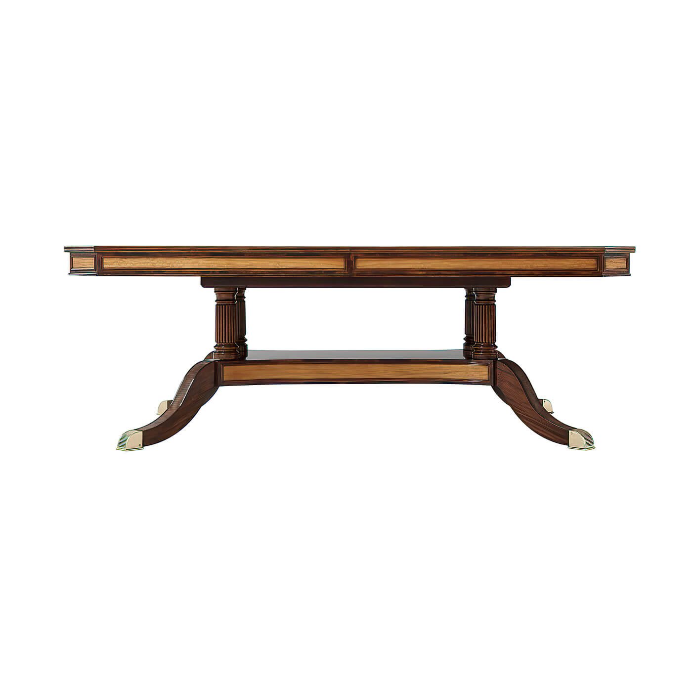 Side profile of Regency mahogany extension dining table.