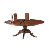 Dining table with open extension mechanism.