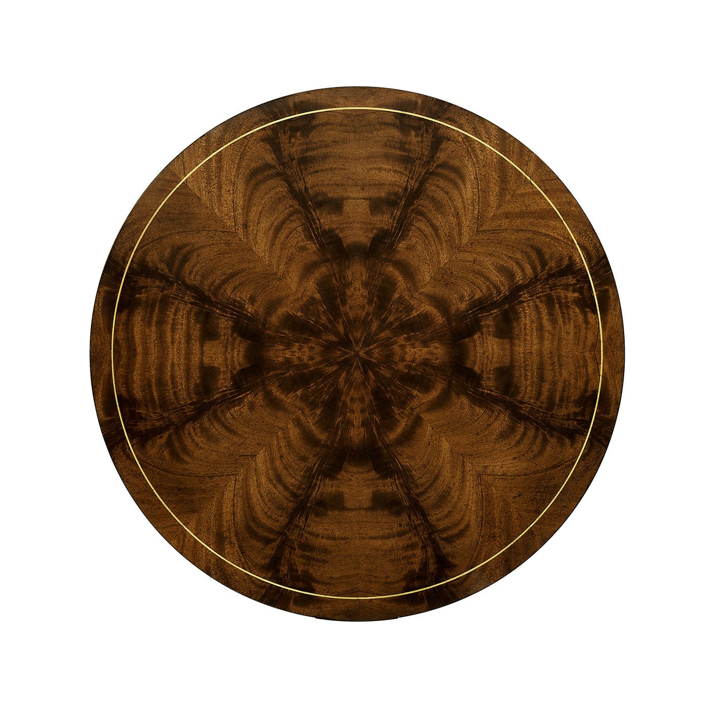 Top view of round mahogany end table design.