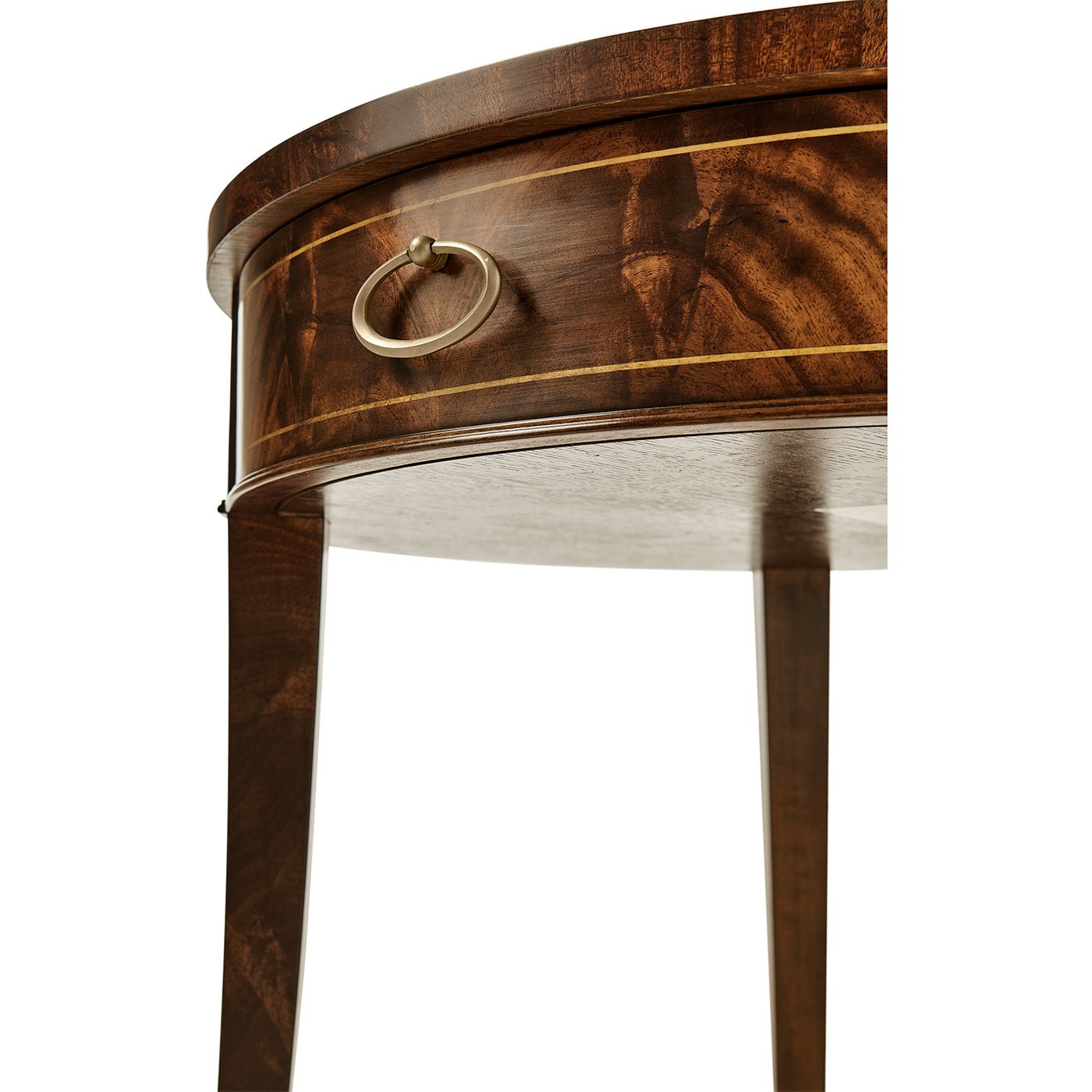 Close-up of end table drawer handle and detailing.
