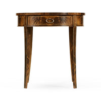 Front view of mahogany end table with drawer.