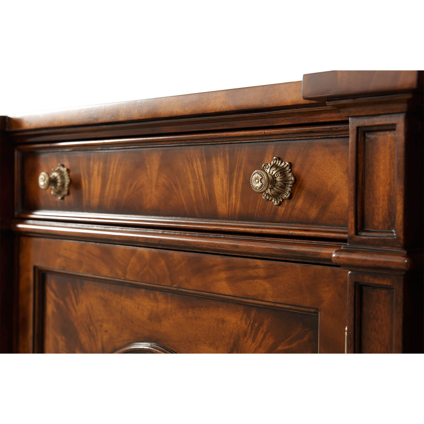 Drawer detail of Regency mahogany side cabinet.