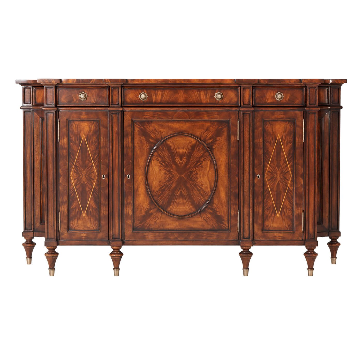 Front detail of Regency mahogany side cabinet.