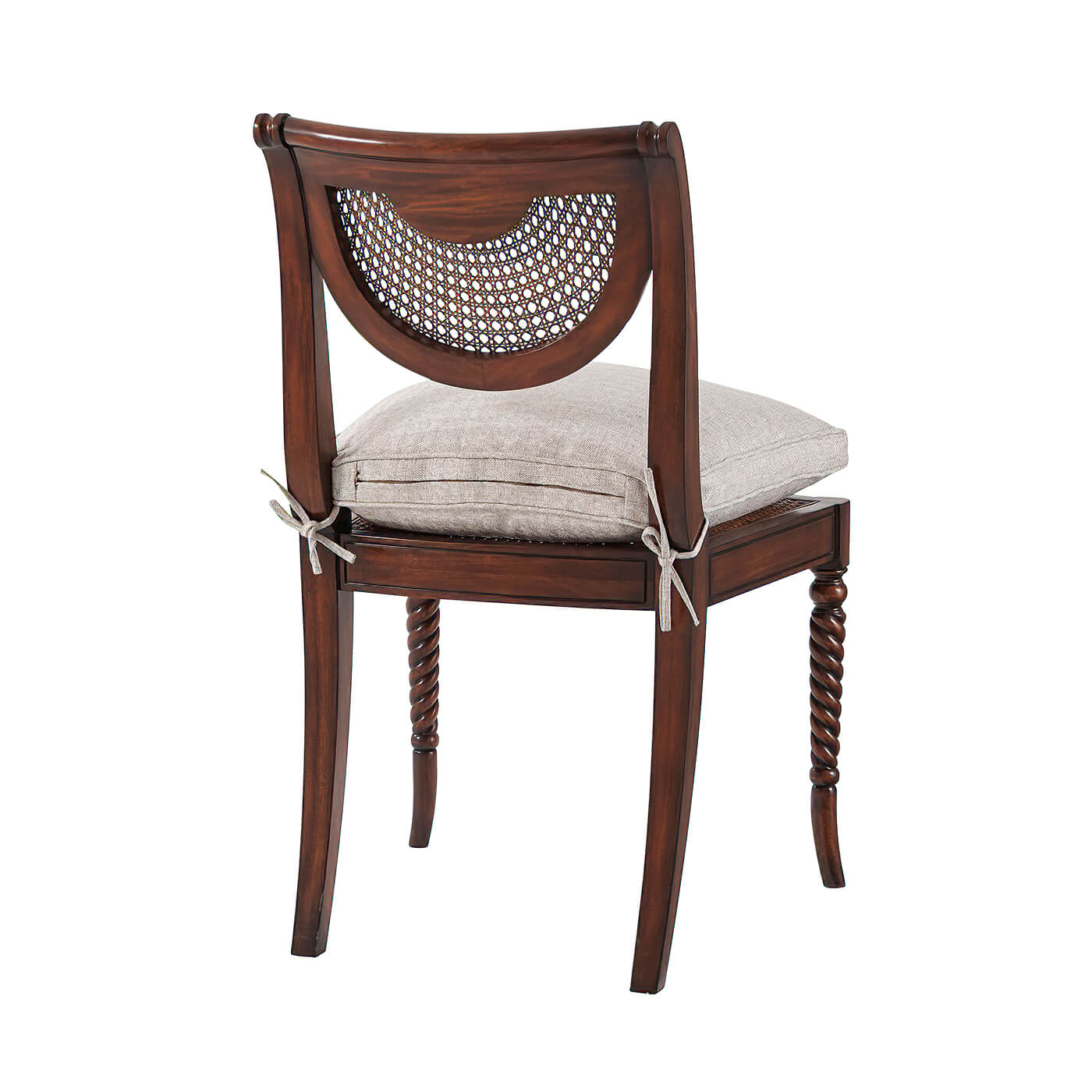 Single Regency Mahogany side chair, rear view focus.