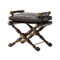 Regency mahogany stool angled view with cushion and details.