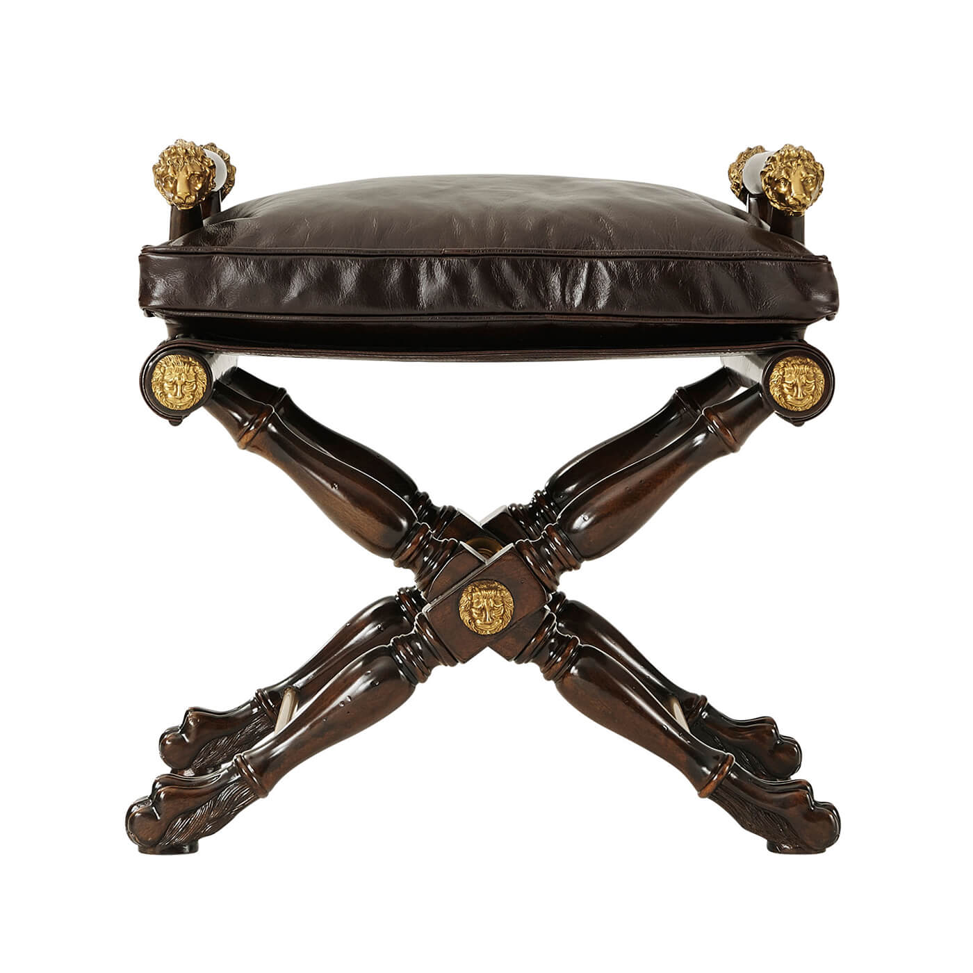 Front view of regency mahogany stool with intricate design.