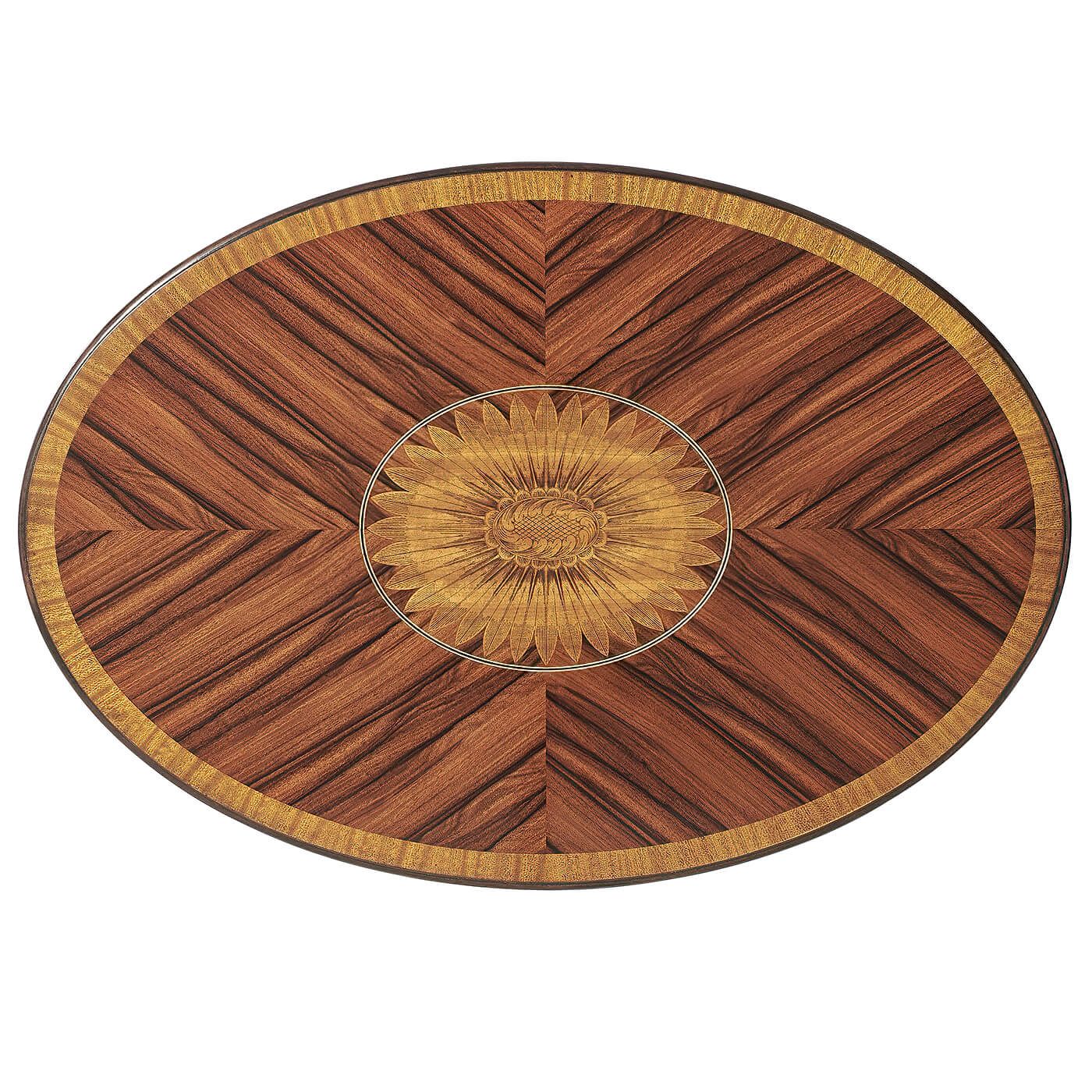 Regency oval side table, top view, detailed wood pattern.