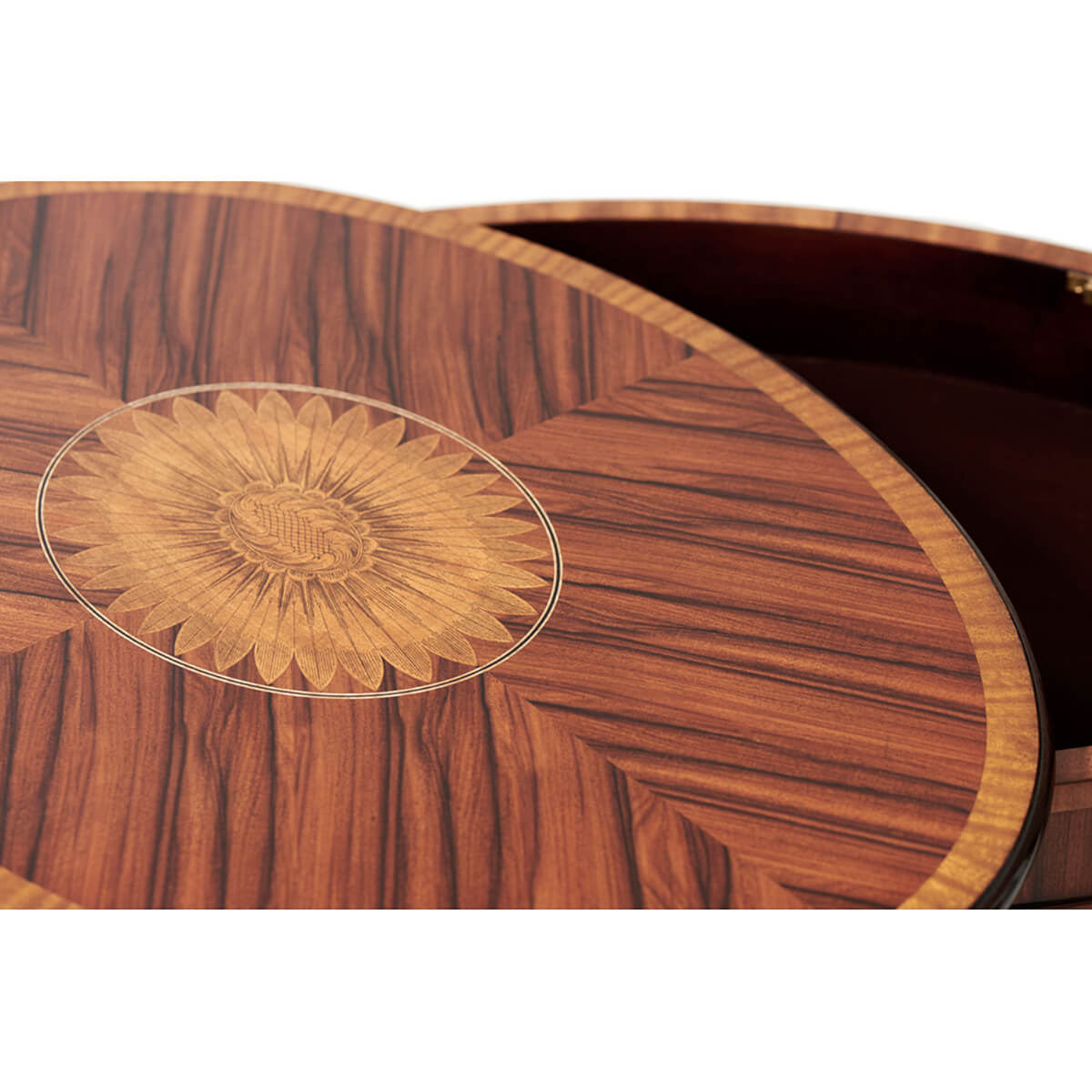 Regency oval side table, open top, detailed woodwork pattern.