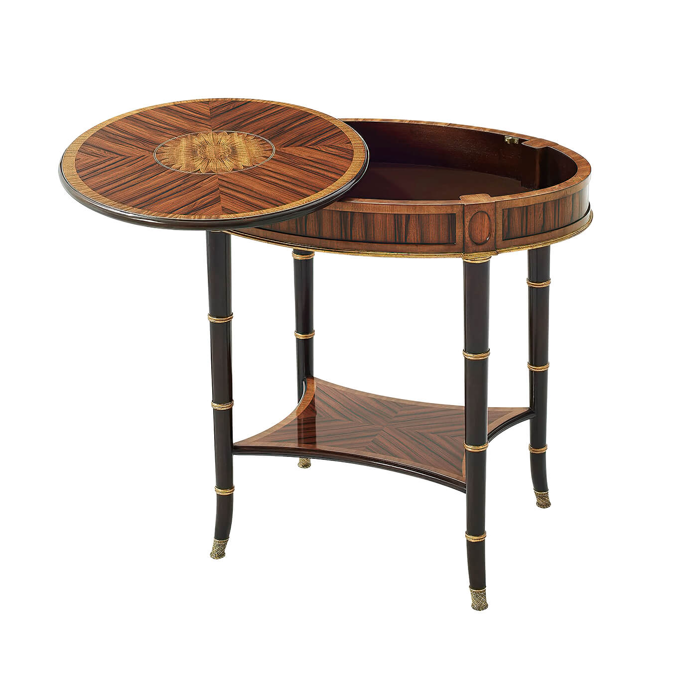 Regency oval side table, open top, storage compartment.
