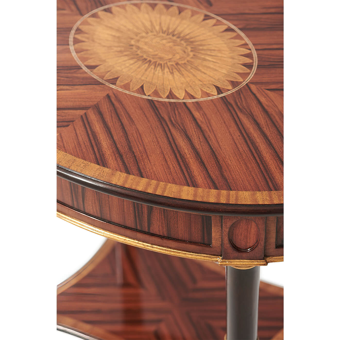 Regency oval side table, close-up, exquisite tabletop craftsmanship.